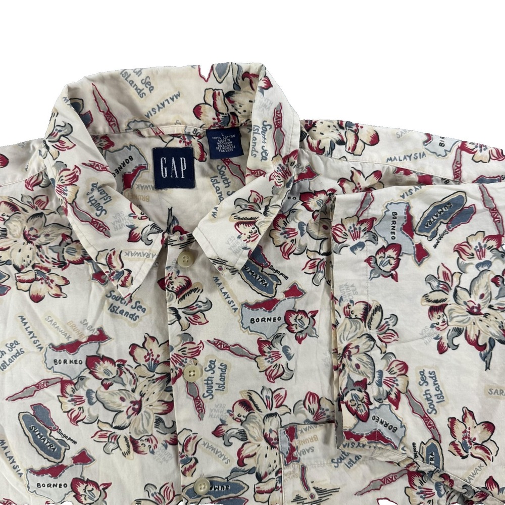 Gap Shirt Mens Large Multicolor Hawaiian South Sea Islands Map Cotton Button-Up